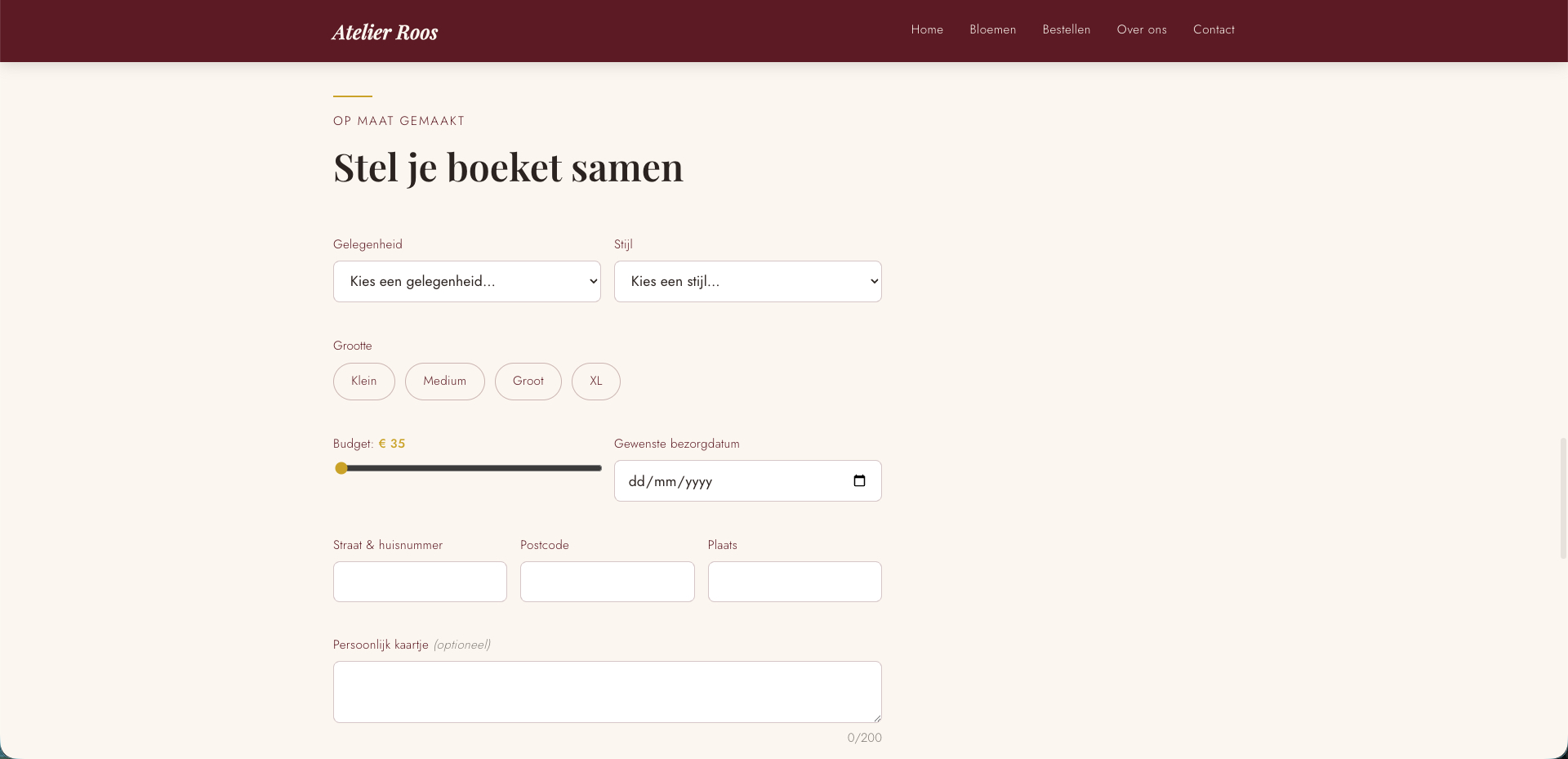 Bloemist website - boeket samenstellen
