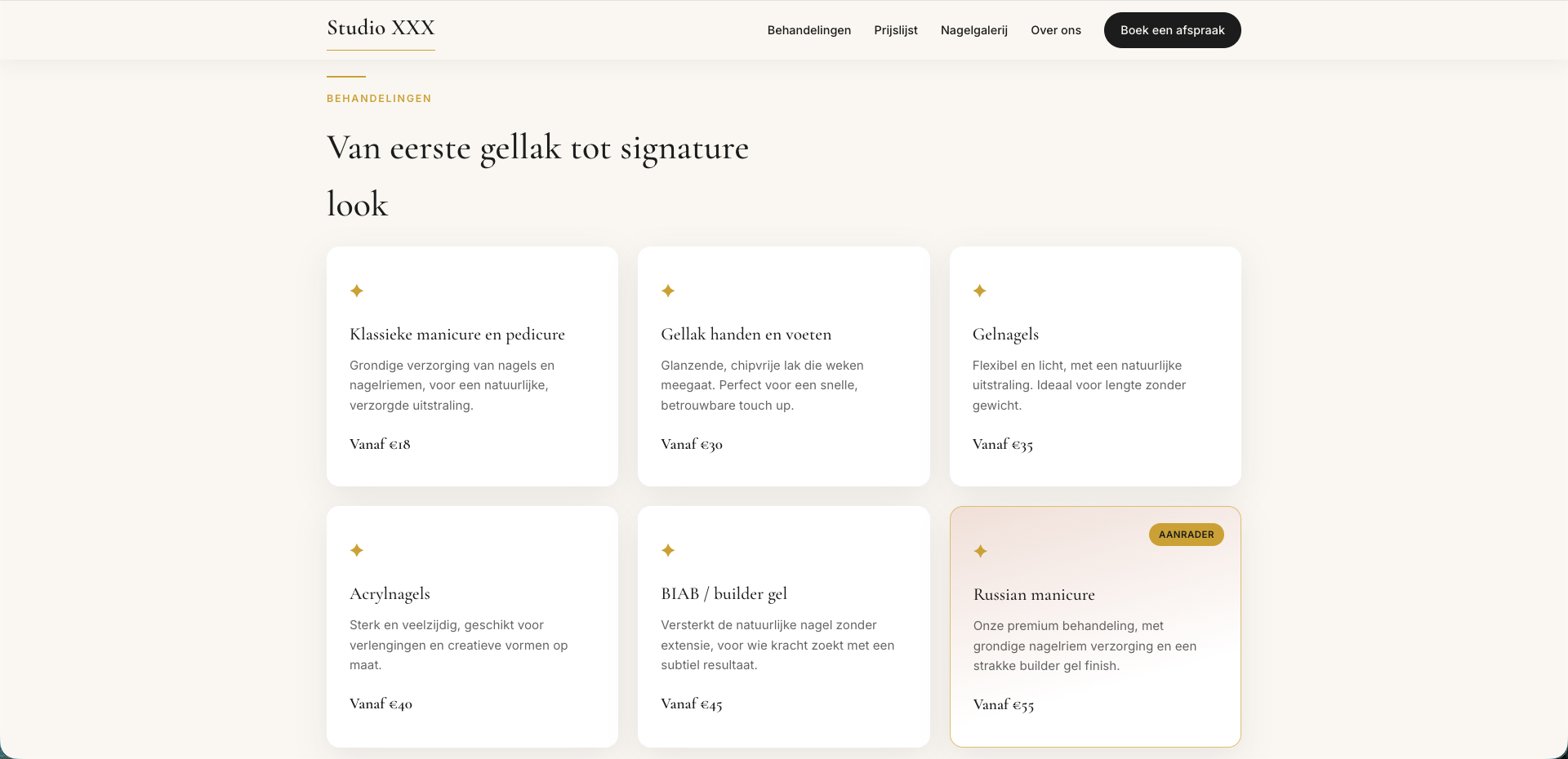 Nagelstudio website - behandelingen