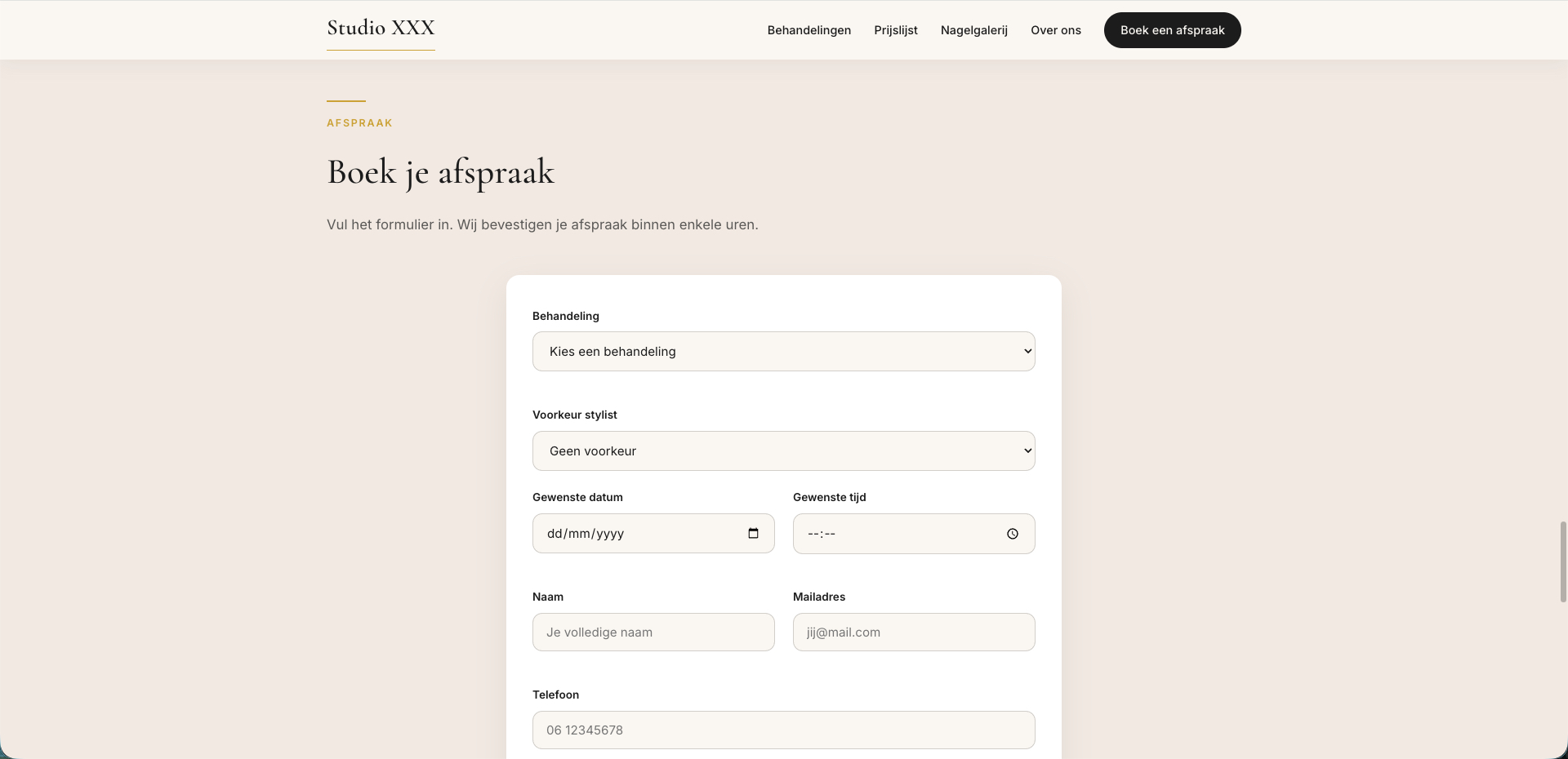 Nagelstudio website - afspraak boeken