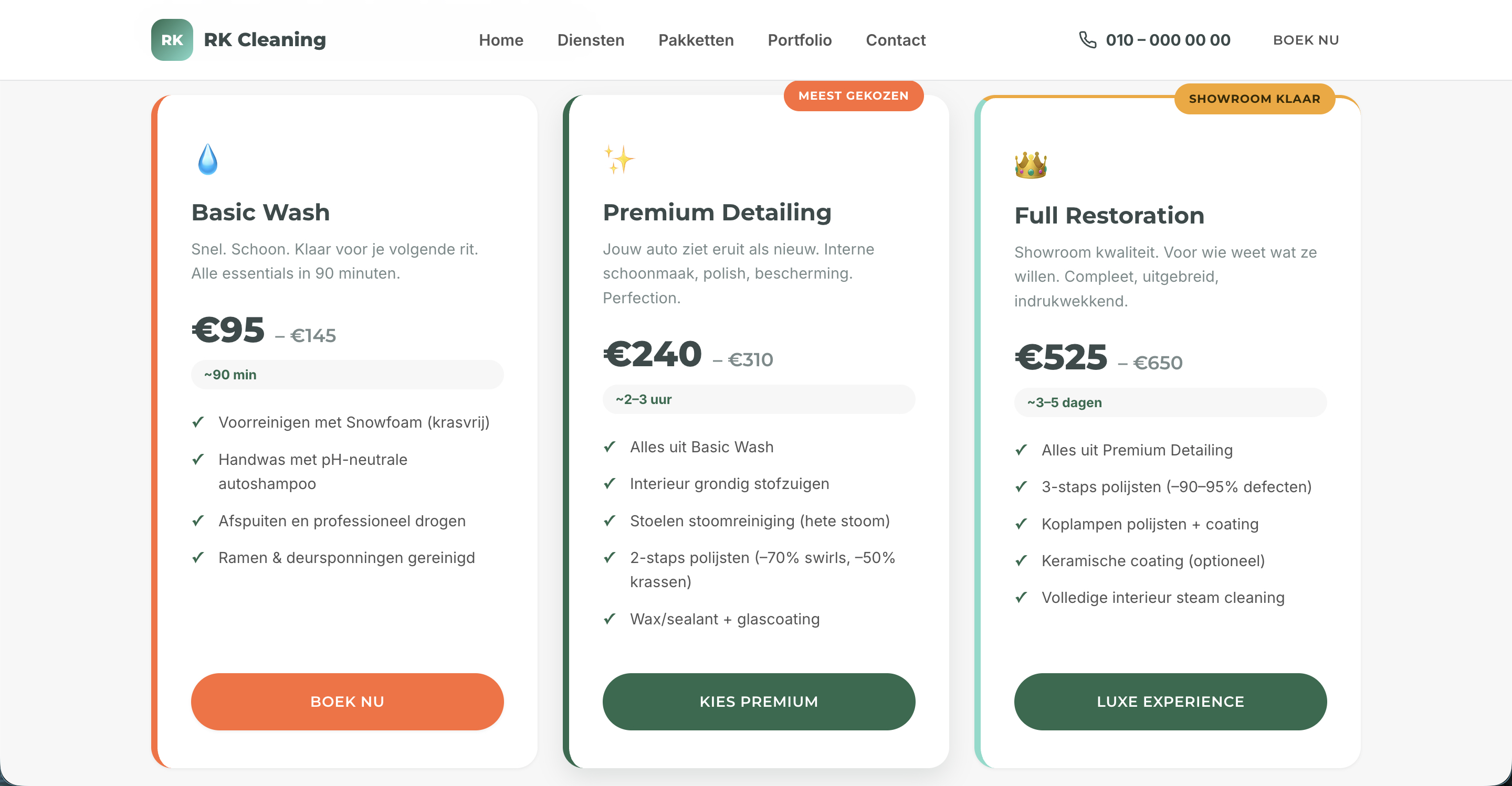 Schoonmaakbedrijf website - pakketten en prijzen